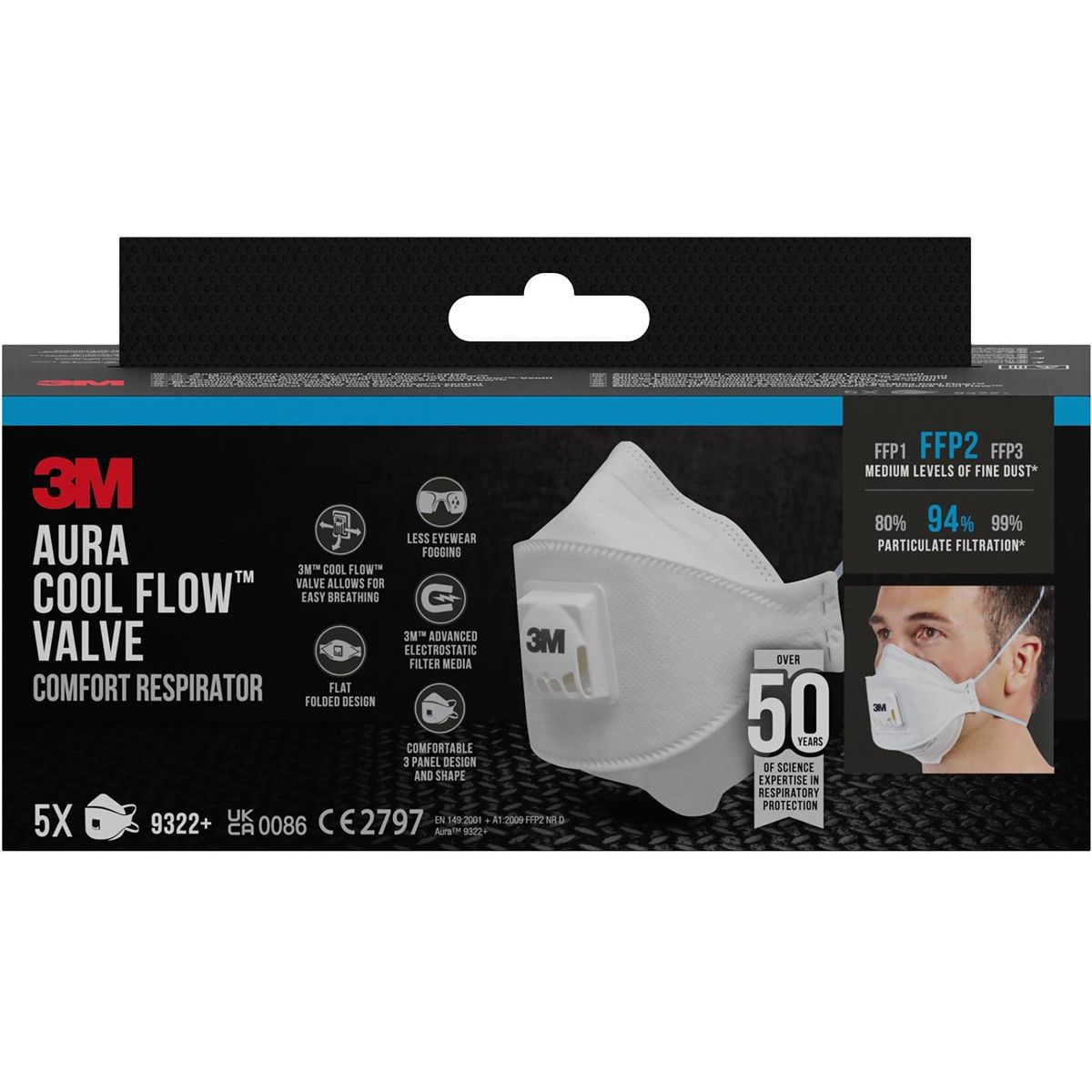 3M - Masque anti-poussière 3m aura 9322+ valve ffp2 5 pcs