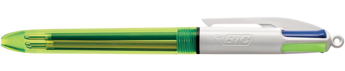 BIC -  Colours Fluo 4-kleurenbalpen, medium, 3 klassieke inktkleuren en een markeerstift fluo geel