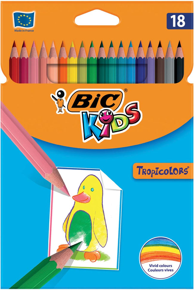 Bic Kids - Crayon de couleur enfant Tropicolors, étui de 18 pièces