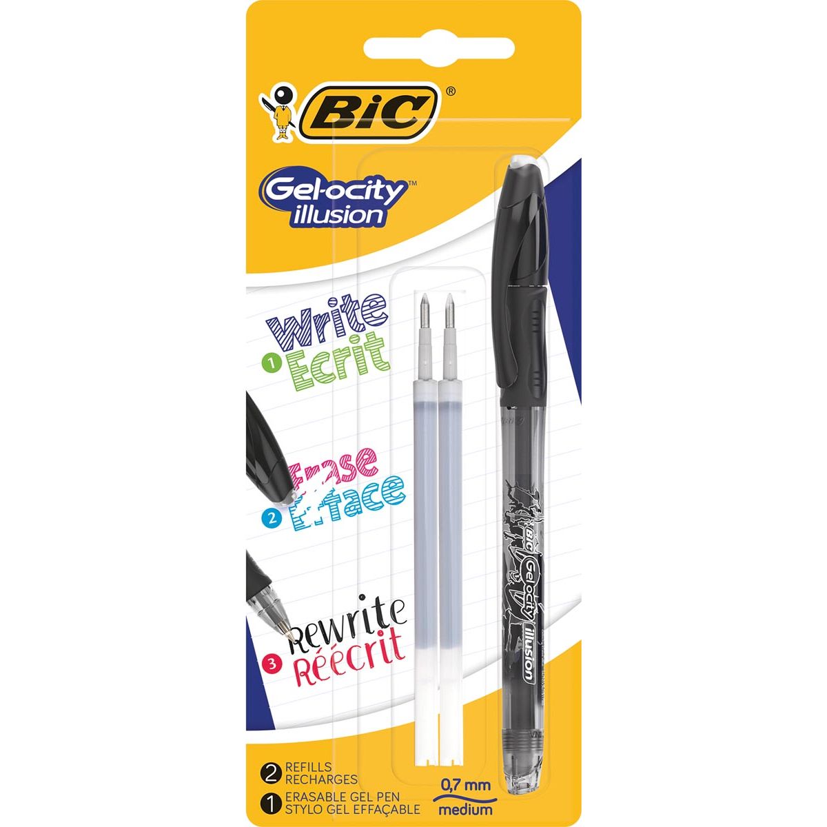 Bic -  roller Gel-ocity Illusion, zwart, blister met 1 stuk en 2 vullingen