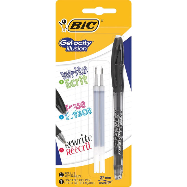 Bic -  roller Gel-ocity Illusion, zwart, blister met 1 stuk en 2 vullingen