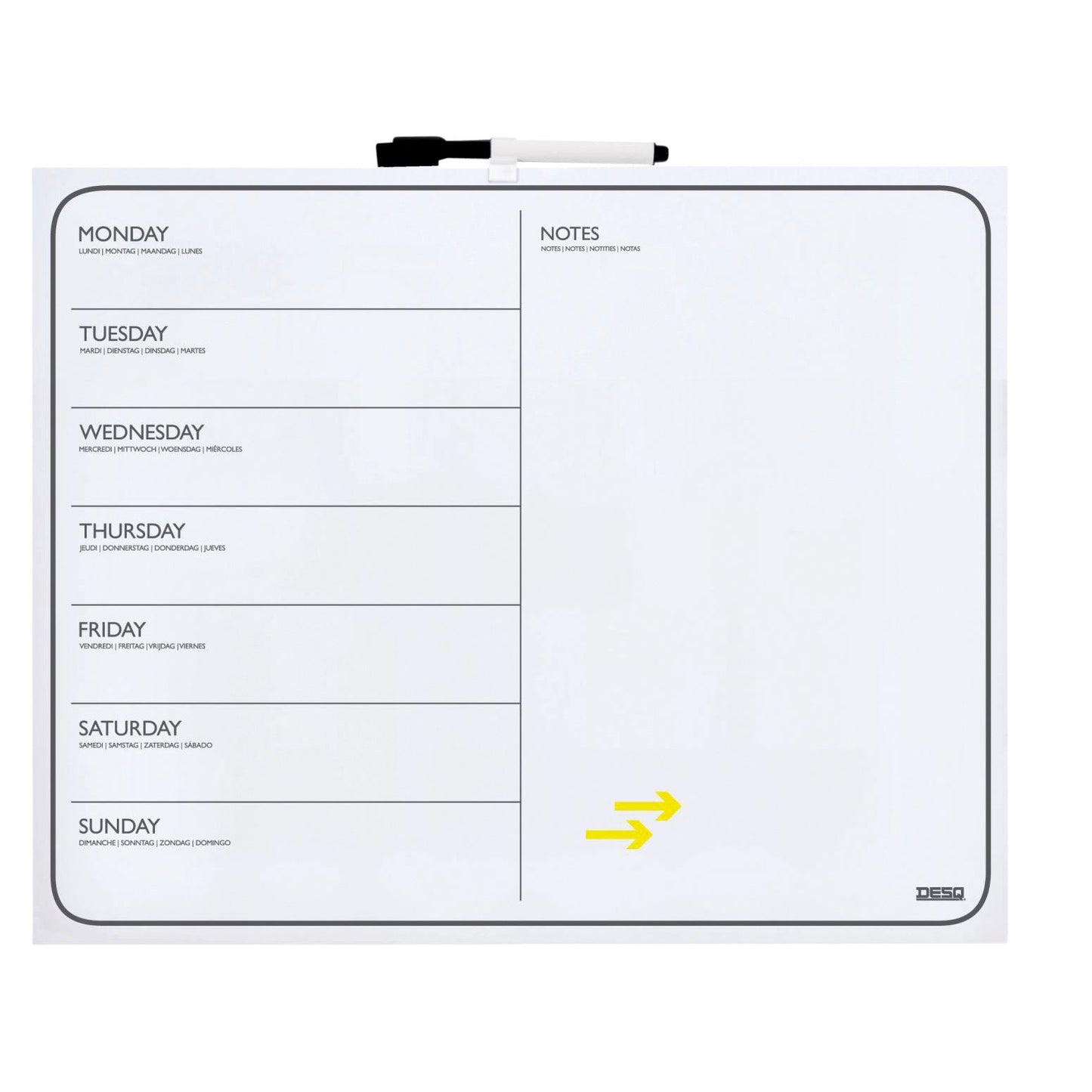Desq - Tableau planning semaine 40x50cm sans bordure + marqueur magnétique