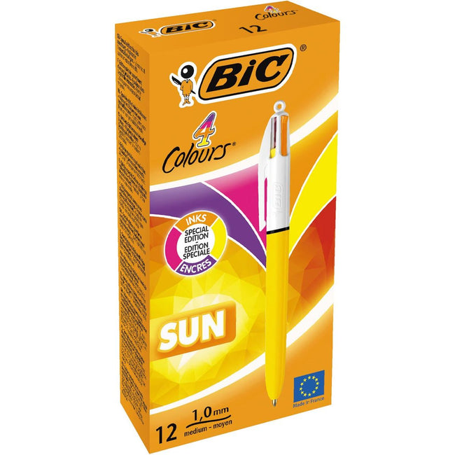 BIC - Couleurs 4-Color Ball Pen, Medium, Fashion Ink Colors, Body Yellow