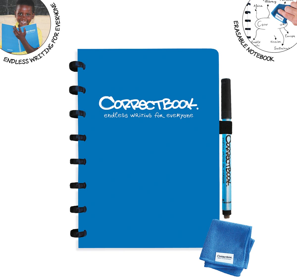 Correctbook - A5 Original: uitwisbaar / herbruikbaar notitieboek, blanco, Earthy Blue (blauw)