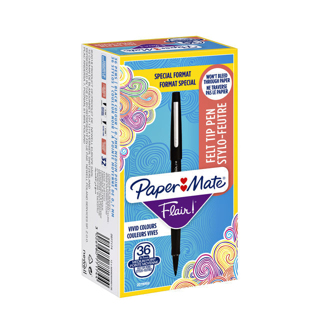 Paper Mate - Fineliner Flair Original, Wertpaket von 36 Teilen (30 + 6 kostenlos), schwarz