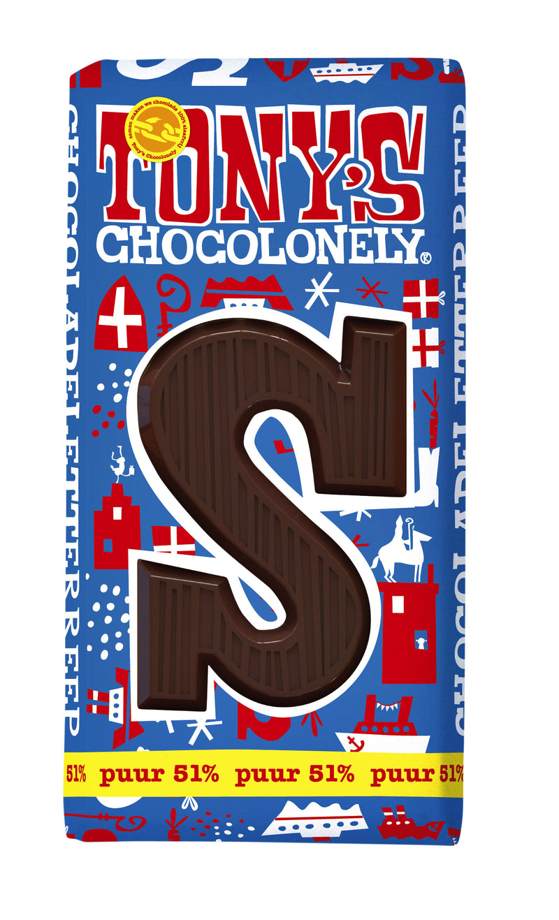 Tony's Chocolonely - Lettre S en chocolat noir 180gr | 15 pièces