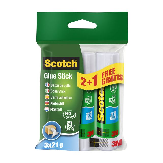 Scotch - lijmstift permanent 21 g, blister van 2 + 1 stuk gratis