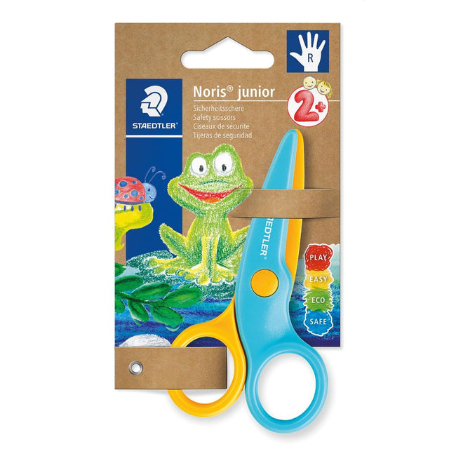 Staedtler -  kinderschaar Noris Junior, ft 10 cm, rechtshandig, RVS, geel/blauw, blister van 1 stuk