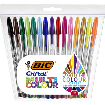 Bic - Stylo bille Cristal grand multicolore assorti 15 pièces