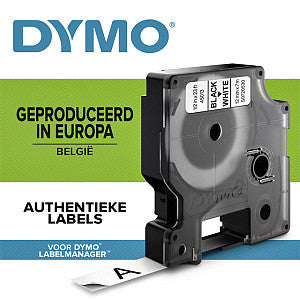 Dymo - D1 e 12 mm, zwart op wit