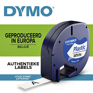 Dymo - Letratag E 12 mm, blanc en plastique