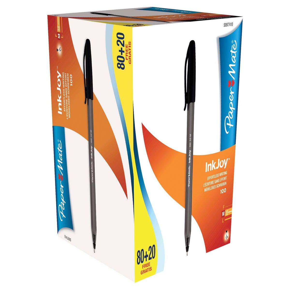 Paper Mate - balpen InkJoy 100 met dop, zwart, doos 80 + 20 gratis