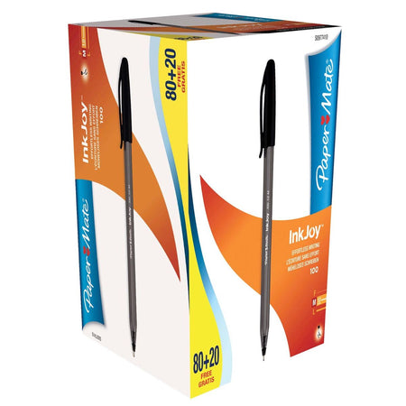 Paper Mate -  balpen InkJoy 100 met dop, zwart, doos 80 + 20 gratis