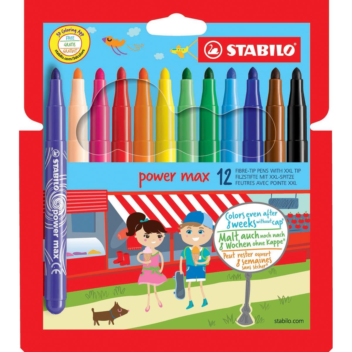 Stabilo - Power Max Felt -Tip Pen, 12 poches en couleurs assorties