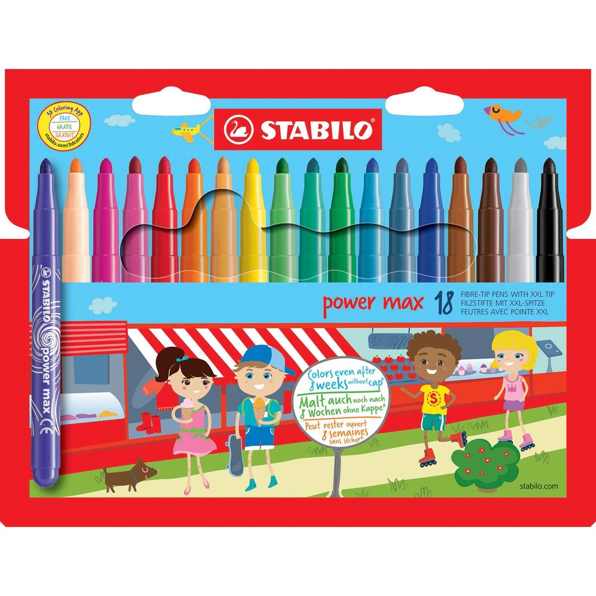 STAPILO - POWER MAX FELT -TIP Pen, rythme de 18 pièces en couleurs assorties