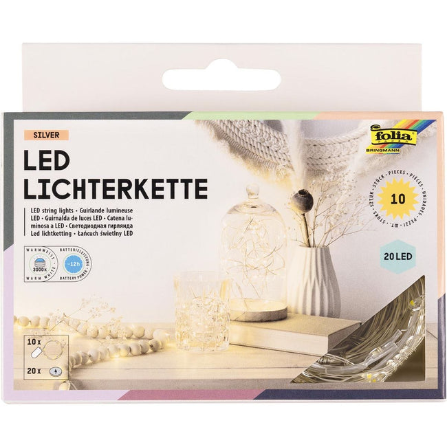 Folia - Folia lichtslinger LED, 20 LED's, 2,20 m, op batterijen, pak van 10 stuks