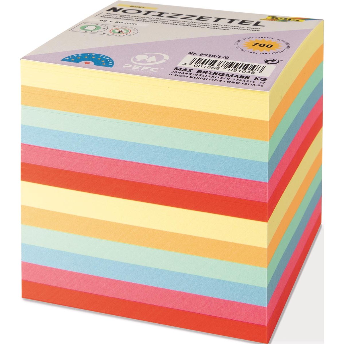 Folia -   Notes, ft 90 x 90 mm, vulling voor memokubus, geassorteerde kleuren