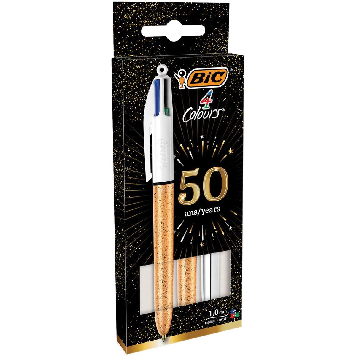 Bic -  Colours + Shine 4-kleurenbalpen, medium, klassieke inktkleuren, blister van 3 stuks