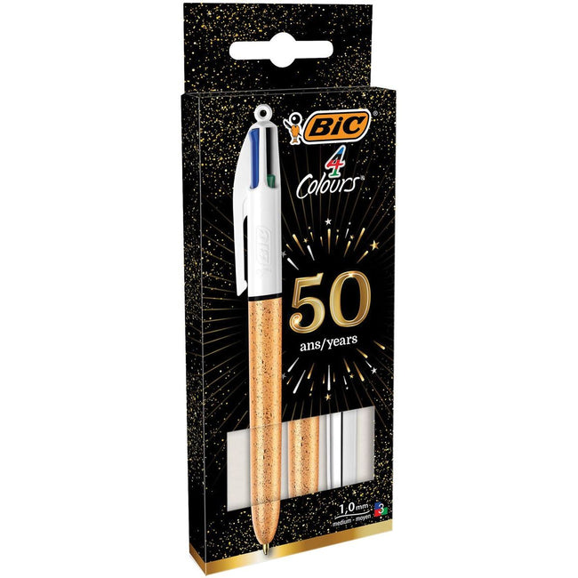 BIC -  Colours + Shine 4-kleurenbalpen, medium, klassieke inktkleuren, blister van 3 stuks