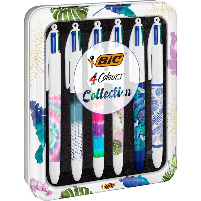 Bic - Stylo à bille Colors Tie Dye 4 couleurs, moyen, couleurs d'encre classiques, boîte de 6
