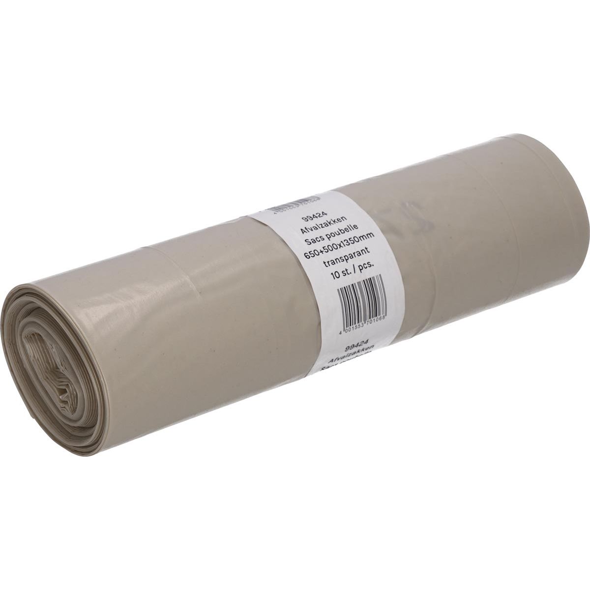 Deiss -   vuilniszak, ft 65 + 50 x 135 cm, transparant, LDPE, rol van 10 stuks