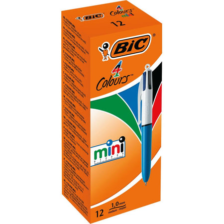 Bic - Stylo à bille Colors Mini 4 couleurs, moyen, couleurs d'encre classiques, corps bleu