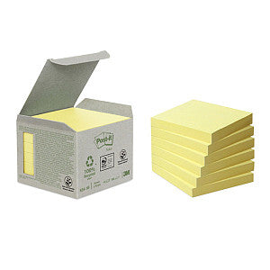 Post-it - Memoblok 654-1B 76x76mm recycled geel 6 stuks