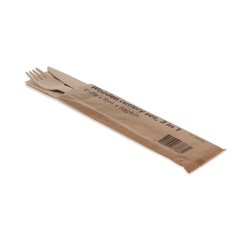 Klika -  Houten bestekset 3/1 mes + vork + servet