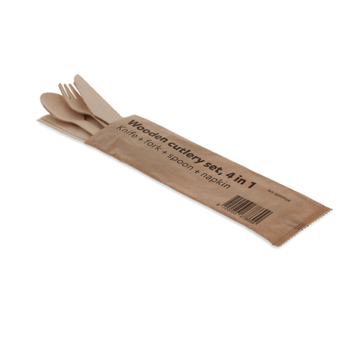 Klika - Holzcastler -Set 4/1 Messer + Gabel + Löffel + Serviette (FSC) | 250 Stück