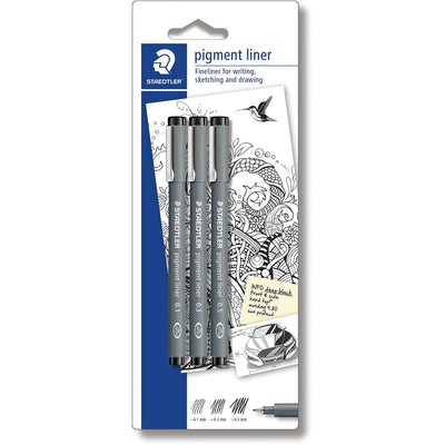 Staedtler - Fineliner Pigment Liner blister de 3 pièces : 0,1 ; 0,3 et 0,5 mm