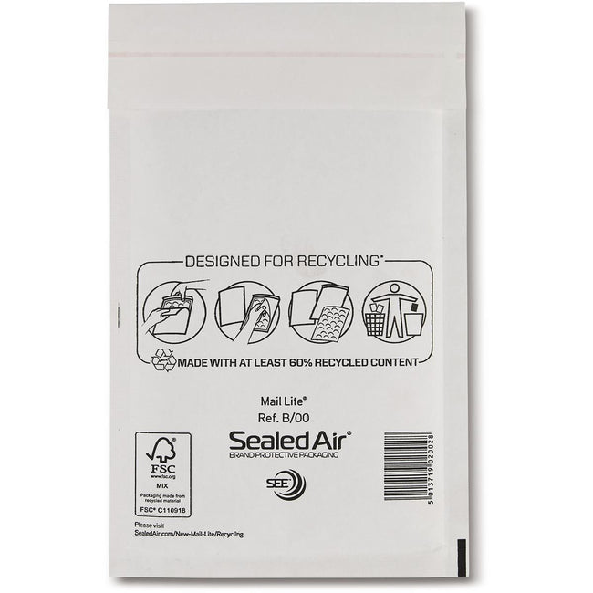 Mail Lite - enveloppes à bulles, blanches, B/00, 120 x 210 mm, boîte de 100 pièces