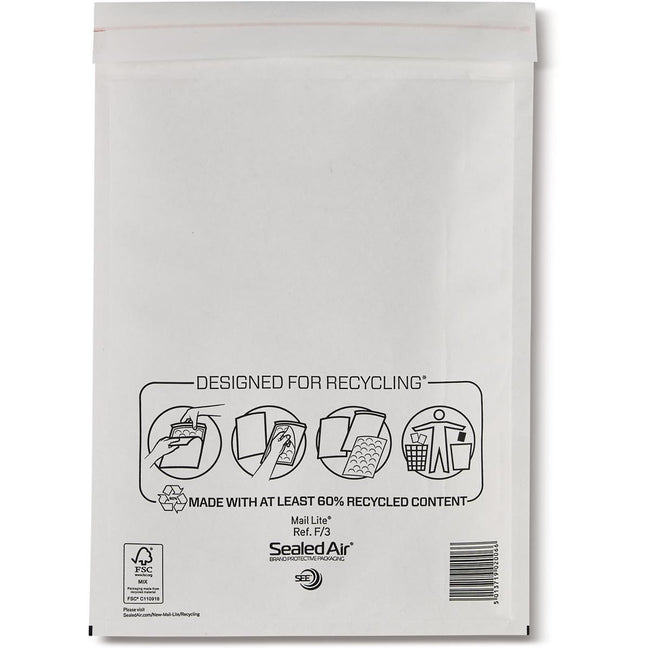 Mail Lite – Luftpolsterumschläge, weiß, F/3, 220 x 330 mm, Karton mit 50 Stück