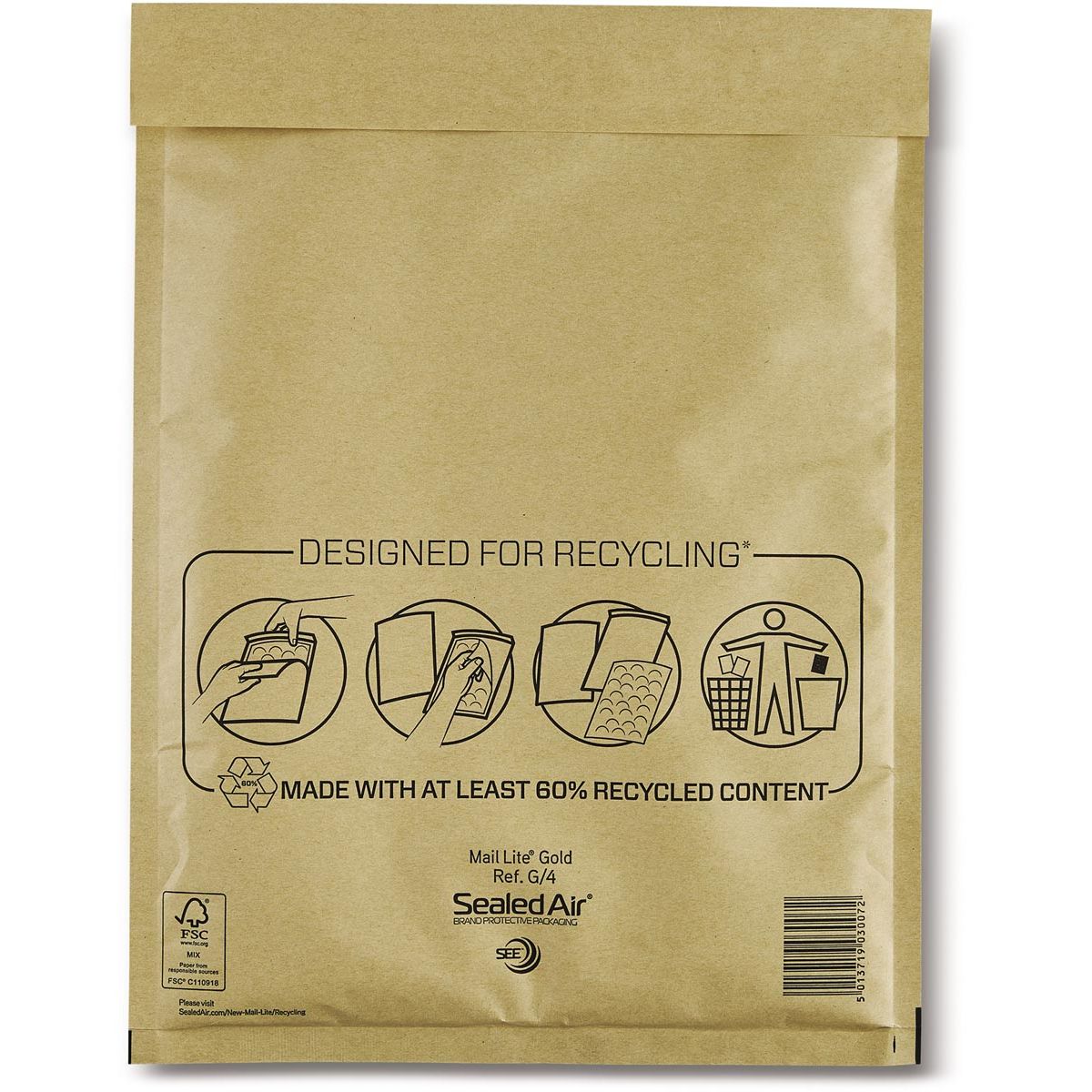 Mail Lite -   luchtkussenenveloppen, goud, G/4, 240 x 330 mm, doos van 50 stuks