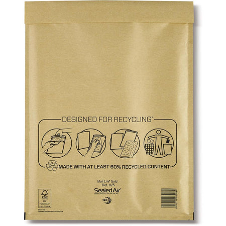 Mail Lite -   luchtkussenenveloppen, goud, H/5, 270 x 360 mm, doos van 50 stuks