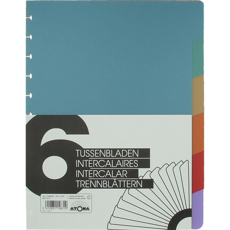 Atoma - Onglets, pour cahiers A4+, en PP, lot de 6, couleurs assorties