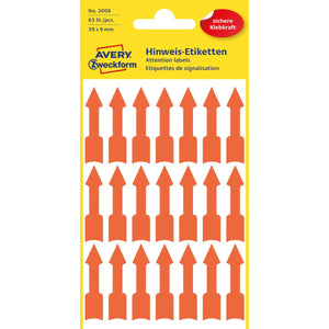 Avery - Zweckform 3008, Markierungspfeile, hellrot, 3 Blatt, 63 pro Blatt, 39 x 9 mm