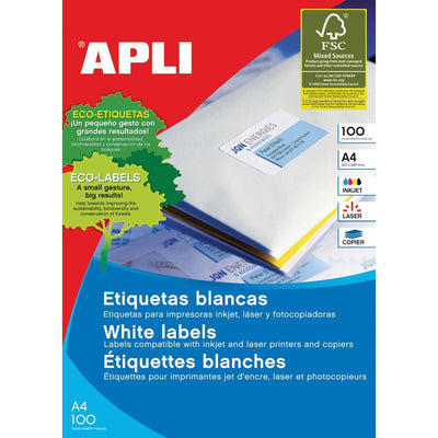 Apli - étiquettes blanches Ft 210 x 148 mm (l x h), 200 pièces, 2 par feuille (1264)