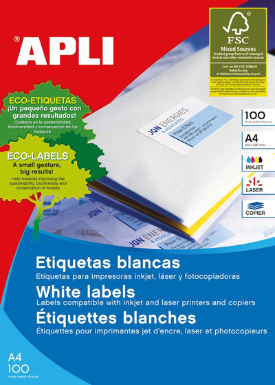 Apli - Étiquettes blanches pi 105 x 42,4 mm (l x h), 1 400 pièces, 14 par feuille (1277)