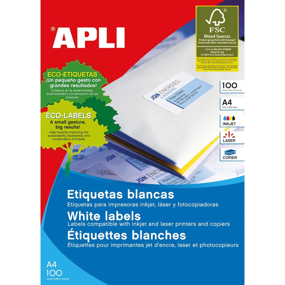 Apli - étiquettes blanches pi 105 x 35 mm (l x h), 1 600 pièces, 16 par feuille (1287)