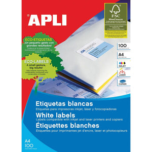 Apli -  Witte etiketten ft 63,5 x 38,1 mm (b x h), 2.100 stuks, 21 per blad (2414)