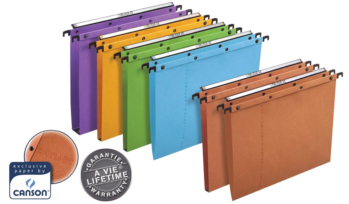 Elba - Dossiers suspendus L'Oblique pour tiroirs AZO entraxe 390 mm (foolscape), fond V, orange