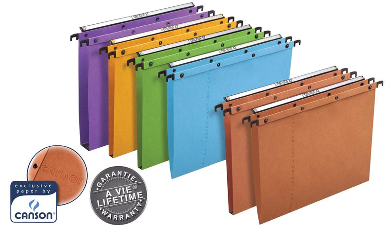 Elba - Dossiers suspendus L'Oblique pour tiroirs AZO entraxe 390 mm (foolscape), fond V, orange