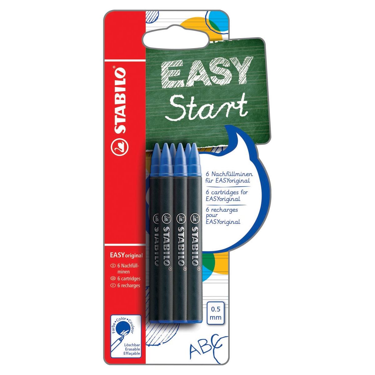 STABILO - EASYoriginal Roller-Nachfüllung, mittel, 0,5 mm, Blister à 6 Stück, blau