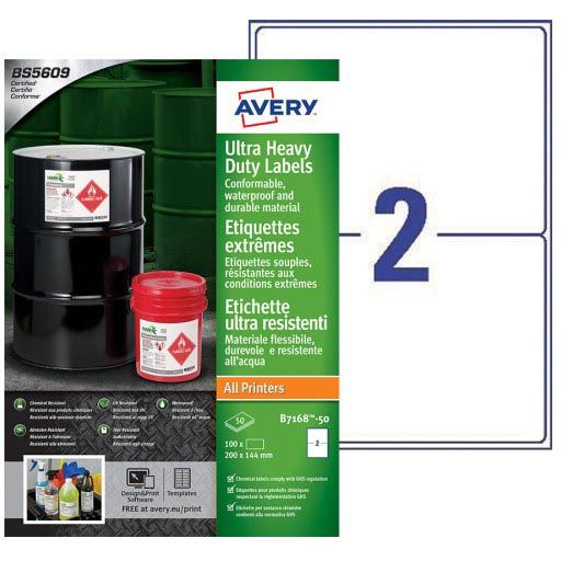 Avery – extrem widerstandsfähige Etiketten, 200 x 144 mm (B x H), Karton mit 100 Etiketten