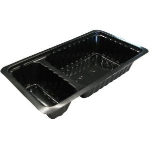 Conteneurs plastique rectangulaires > Conteneurs A - Conteneur PS A9+1 203x95x36mm HAUT avec compartiment à sauce 1000 pièces noir