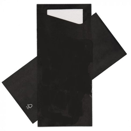 Couverts - pochette de costume 80x185mm noir + serviette blanche 600 pièces