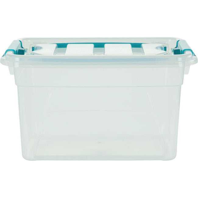 Whitefurze - Boîte de rangement Carry Box 13 litres, transparente avec poignées bleues