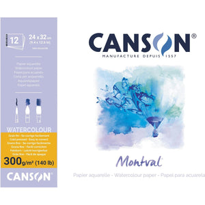 Canson - Papier aquarelle Montval, blanc grain fin 300 g/m², pi 24 x 32 cm, bloc de 12 feuilles