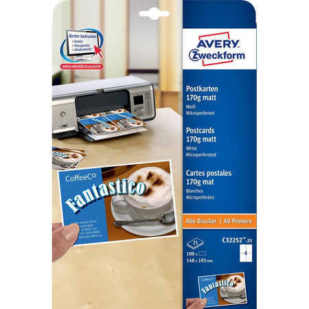 Avery Zweckform -  briefkaart, 170 g/m², 4 per blad, 100 stuks
