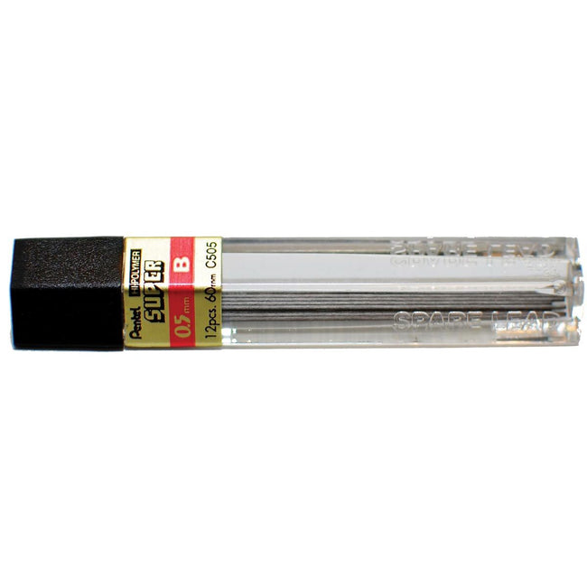 Pentel -  potloodstiften, 0,5 mm, 2B, etui van 12 stuks